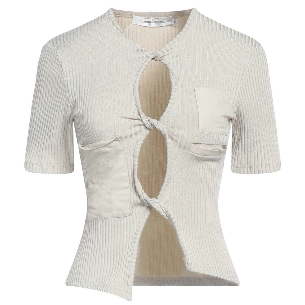 Christopher Esber Cream Cut-Out Ribbed Top shirt grey sand color